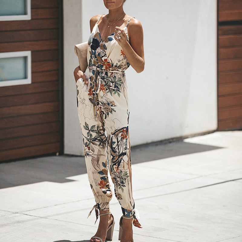 Seksi ženski kombinezon s dubokim V naramenicama s printom lišća Ženski kombinezon s bandage bez leđa Ženski kombinezon s bandage bez leđa