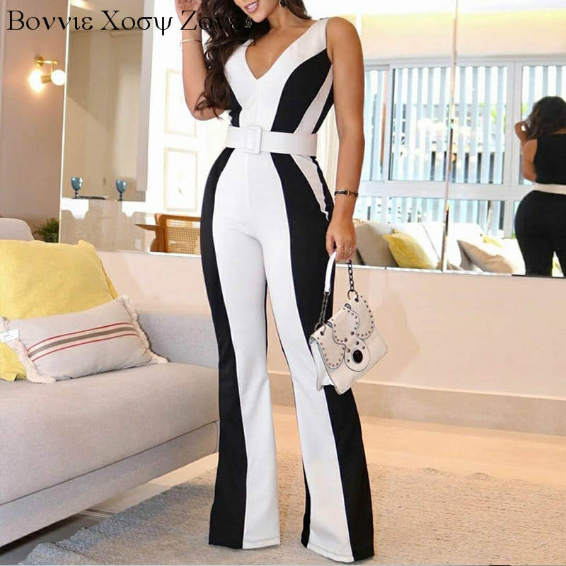 Ženski kombinezon bez rukava s bijelim prugama bez rukava, duge hlače, uredska odjeća Causal, jednodijelni