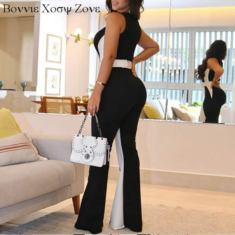 Ženski kombinezon bez rukava s bijelim prugama bez rukava, duge hlače, uredska odjeća Causal, jednodijelni