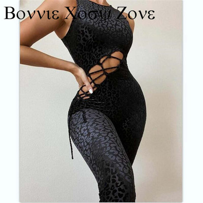 Jednodijelni uski kombinezon bez rukava s leopard uzorkom na vezanje i o-izrezom, jednodijelni ženski kombinezon 2021.