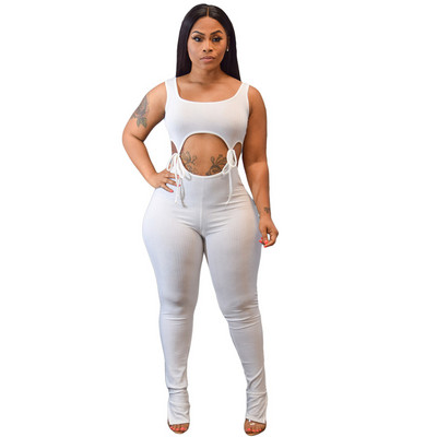 Seksika õõnsa disainiga suvised vestiga kombinesoonid naiste valged/oranžid seksikad rannastiilis täispikad kitsad sportlikud kassiülikonnad