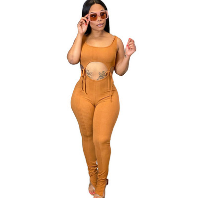 Seksika õõnsa disainiga suvised vestiga kombinesoonid naiste valged/oranžid seksikad rannastiilis täispikad kitsad sportlikud kassiülikonnad