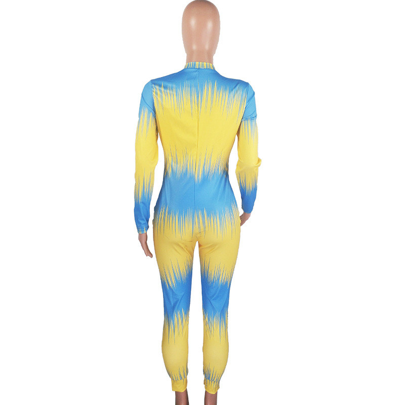 Ženski modni žuto-plavi kombinezoni s dubokim v izrezom, seksi uski bodi za noćne klubove, kombinezoni za ulične zabave