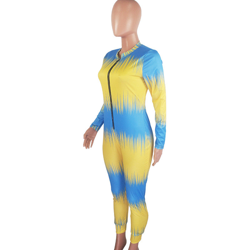 Ženski modni žuto-plavi kombinezoni s dubokim v izrezom, seksi uski bodi za noćne klubove, kombinezoni za ulične zabave