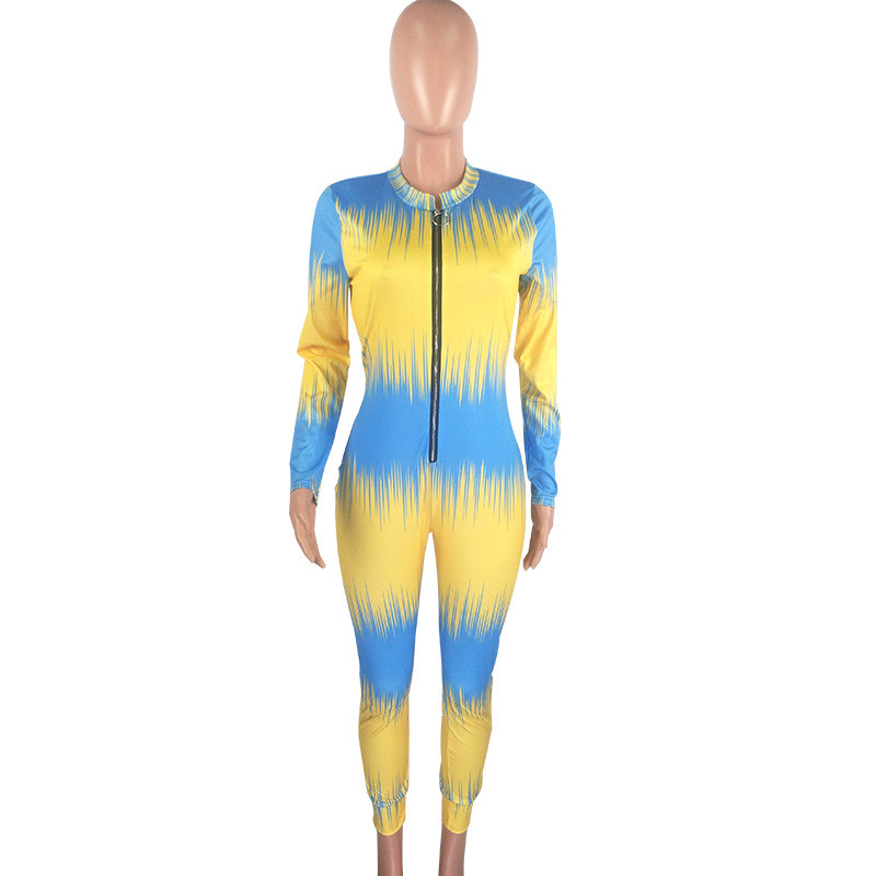 Ženski modni žuto-plavi kombinezoni s dubokim v izrezom, seksi uski bodi za noćne klubove, kombinezoni za ulične zabave