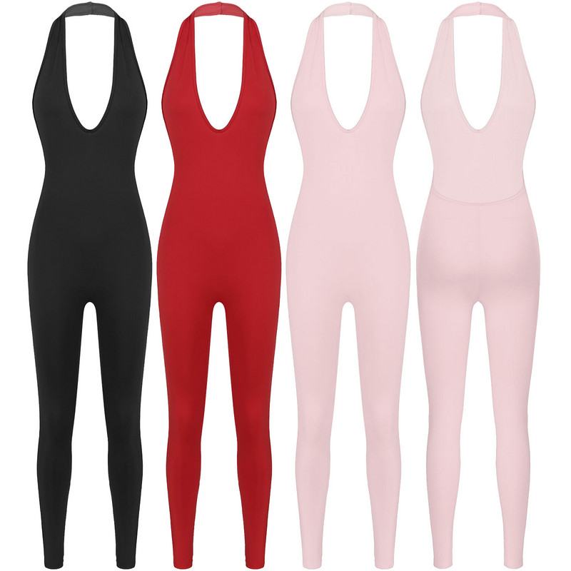 Naiste päitsetega Deep V Neck Treening Body Sexy Ladies Hingav varrukateta Seljata õhuke Jõusaali Fitness Sport Jumpsuits