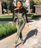 Baršunasti kombinezon za trenirku Ženski seksi bodi Elastičan kombinezon za dame Uredske dame Kombinezoni s remenom Body Femme