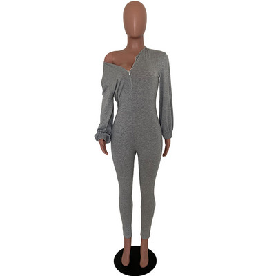 HAOYUAN Seksikas Bodycon Rompers Naiste Jumpsuits Pika varrukaga Lukuga Sügismood Riided Spordidress Ühes tükis klubirõivad Tänavarõivad