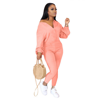 HAOYUAN Seksikas Bodycon Rompers Naiste Jumpsuits Pika varrukaga Lukuga Sügismood Riided Spordidress Ühes tükis klubirõivad Tänavarõivad