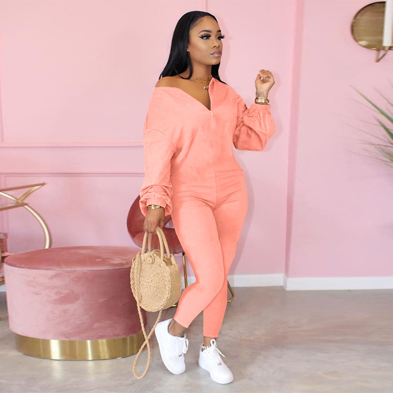 HAOYUAN Seksikas Bodycon Rompers Naiste Jumpsuits Pika varrukaga Lukuga Sügismood Riided Spordidress Ühes tükis klubirõivad Tänavarõivad