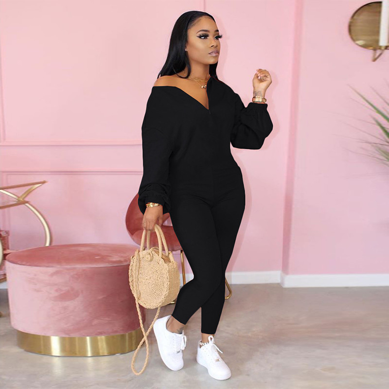 HAOYUAN Seksikas Bodycon Rompers Naiste Jumpsuits Pika varrukaga Lukuga Sügismood Riided Spordidress Ühes tükis klubirõivad Tänavarõivad