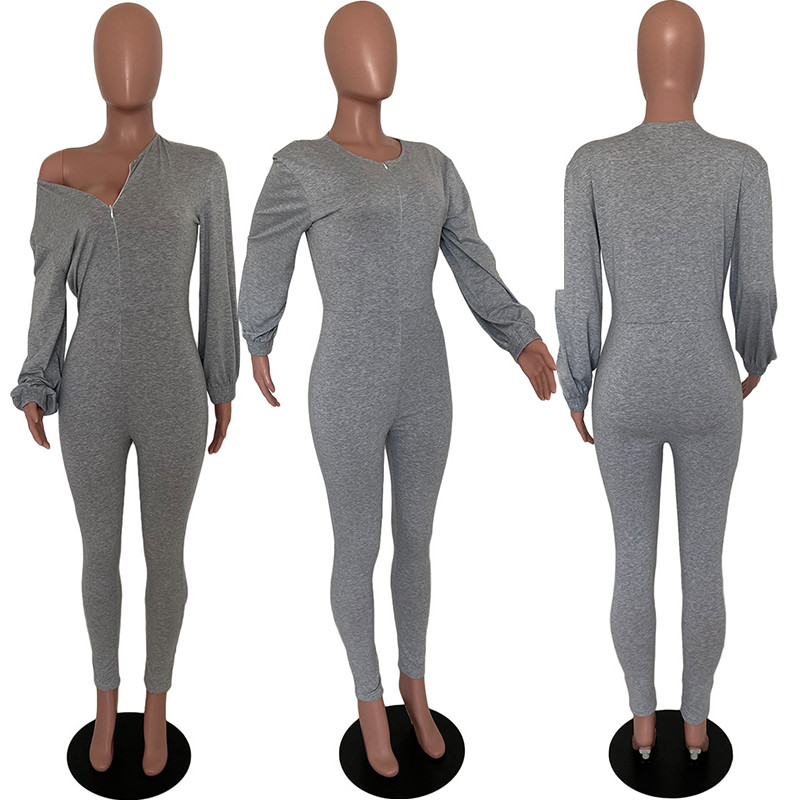 HAOYUAN Seksikas Bodycon Rompers Naiste Jumpsuits Pika varrukaga Lukuga Sügismood Riided Spordidress Ühes tükis klubirõivad Tänavarõivad