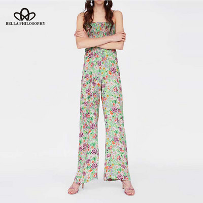 HStar Női Nyári Ujjatlan Boho Jumpsuits Vintage virágos női elasztikus jumpsuit Alkalmi nyaralás Lady Beach Nyaraló