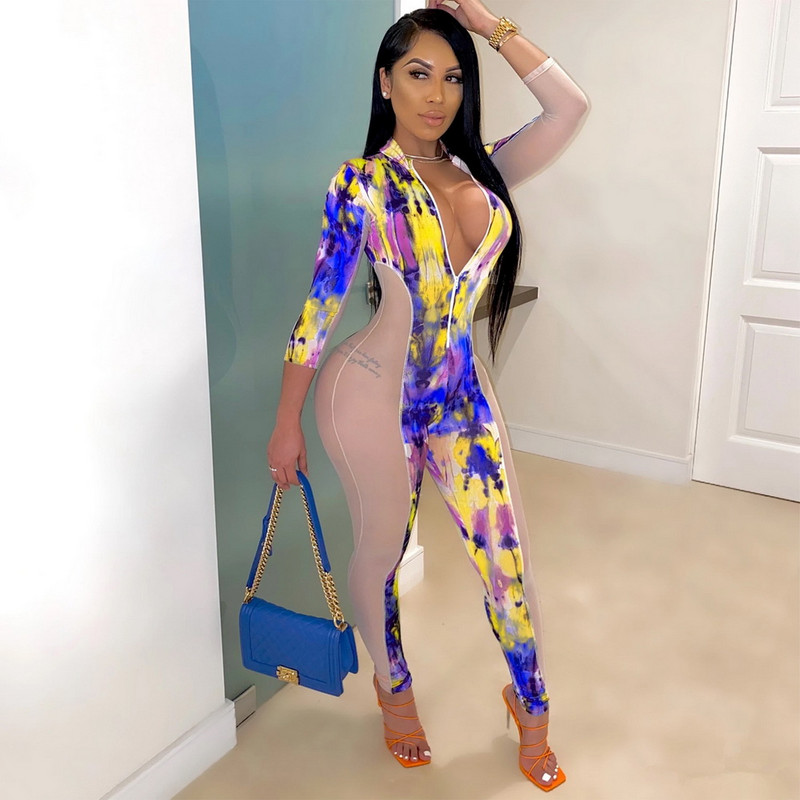 Patchwork Club Rompers Seksikad naiste O-kaelusega kitsa pliiatsiga kombinesooni Bodycon vabaaja sirge püksid