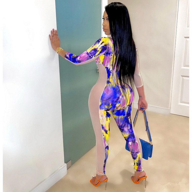 Patchwork Club Rompers Seksikad naiste O-kaelusega kitsa pliiatsiga kombinesooni Bodycon vabaaja sirge püksid