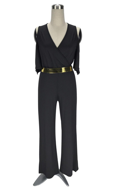 Hladni kombinezon s V izrezom i širokim nogavicama s pojasom Macacao Feminino Longo Ženski jednobojni kombinezon s dugim hlačama s omotom do pola rukava