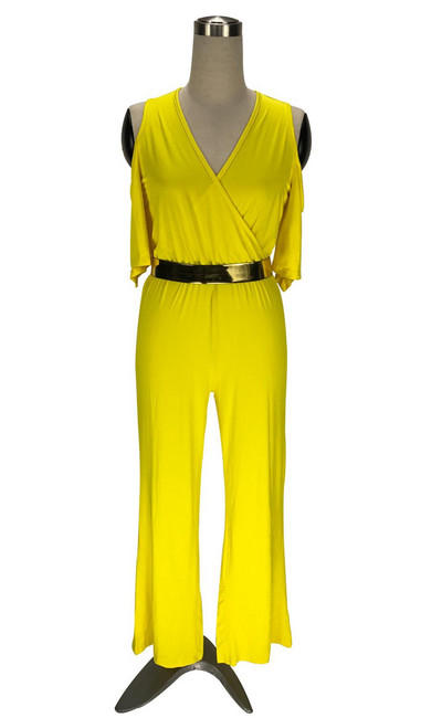 Hladni kombinezon s V izrezom i širokim nogavicama s pojasom Macacao Feminino Longo Ženski jednobojni kombinezon s dugim hlačama s omotom do pola rukava