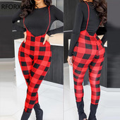 Ženski ležerni komplet kombinezona s naramenicama kariranog uzorka na naramenice