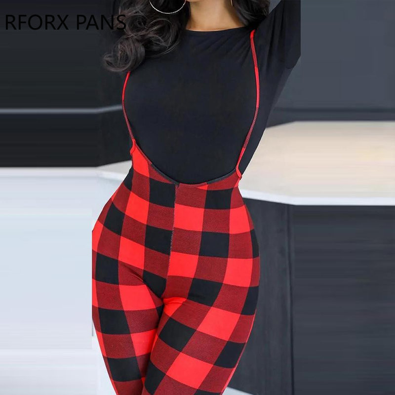 Ženski ležerni komplet kombinezona s naramenicama kariranog uzorka na naramenice