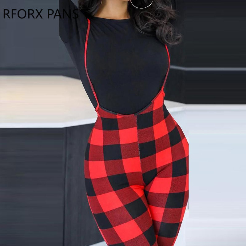 Ženski ležerni komplet kombinezona s naramenicama kariranog uzorka na naramenice