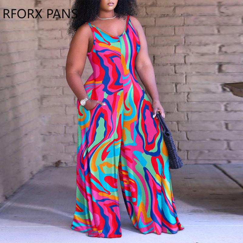 2023 Ženski elegantni ležerni kombinezoni širokih nogavica s printom bez rukava, veće veličine, bez rukava