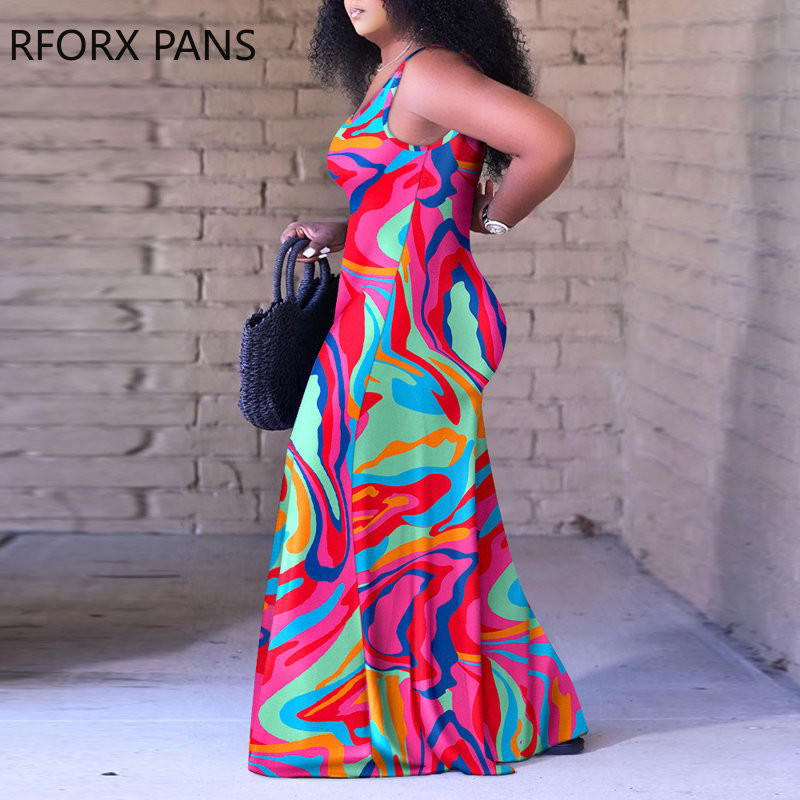 2023 Ženski elegantni ležerni kombinezoni širokih nogavica s printom bez rukava, veće veličine, bez rukava