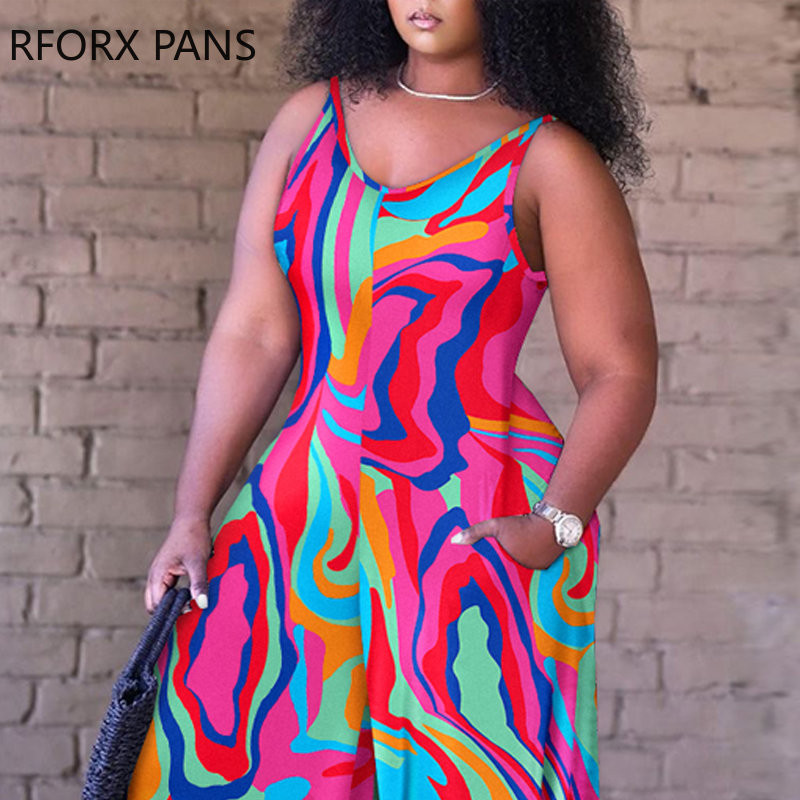 2023 Ženski elegantni ležerni kombinezoni širokih nogavica s printom bez rukava, veće veličine, bez rukava