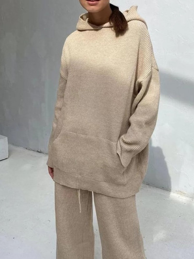 2023. aasta sügisene vabaaja naiste kootud kaheosaline komplekt Pullover Hoodid Topid Kõrge vöökohaga püksid Ülikond Moodne Elegantne spordidress