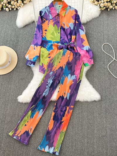 Jesen 2023. Ležerno široko odijelo s hlačama na kravatu Ženske starinske košulje Bluze Široke nogavice Odijelo s hlačama Ženska modna dvodijelna odjeća