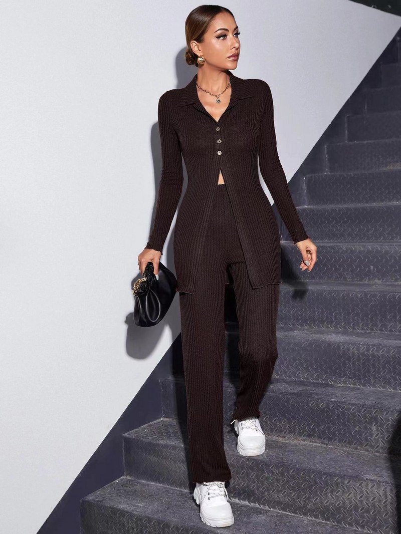 2023. aasta sügisene kootud kampsun, 2 tk/komplekt, naiste elegantne stretšpükste ülikond, naiste soonik, üherealine särk, kardigan jakk