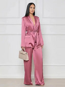 Novi jesenski ženski satenski kompleti odijela s V-izrezom za 2023. Elegantni set od 2 komada s džepovima i dugim rukavima Ženska proljetna široka odjeća širokih hlača