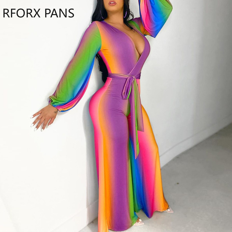 Ombre Colorblock Ολόσωμη φόρμα μακρυμάνικη φόρμα casual look για γυναίκες 2021