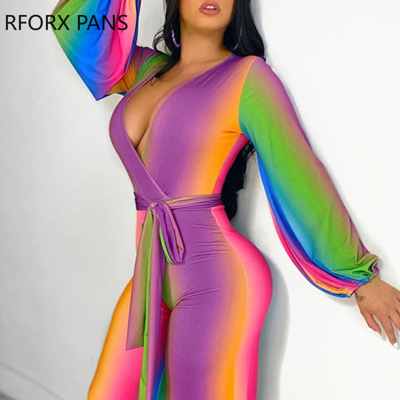 Ombre Colorblock Ολόσωμη φόρμα μακρυμάνικη φόρμα casual look για γυναίκες 2021