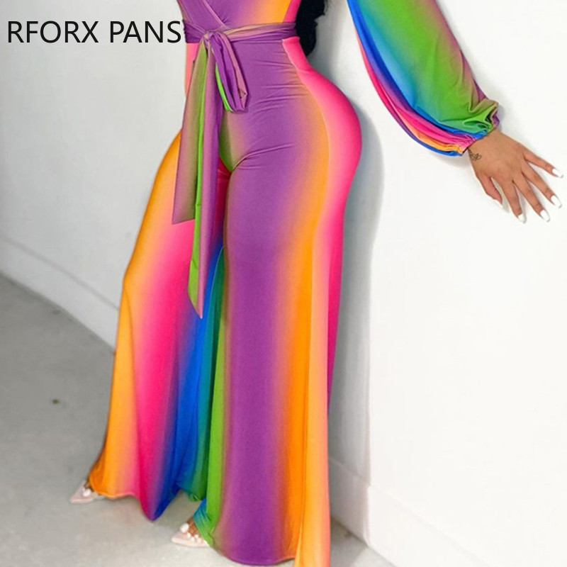 Ombre Colorblock Ολόσωμη φόρμα μακρυμάνικη φόρμα casual look για γυναίκες 2021