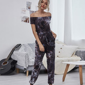 Kevad-sügis uue stiiliga naiste kombinesoonid Euroopa Ameerika moetrükk ühes tükis püksid Olkaimeton vaba aeg kõrge vöökohaga püksid