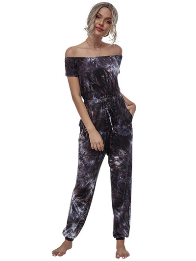 Kevad-sügis uue stiiliga naiste kombinesoonid Euroopa Ameerika moetrükk ühes tükis püksid Olkaimeton vaba aeg kõrge vöökohaga püksid