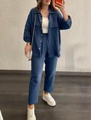 Dvodijelni kompleti Ženska proljeće jesen Ženska jakna široke košulje dugih rukava Ležerne hlače širokih nogavica Ženska odjeća velikih veličina