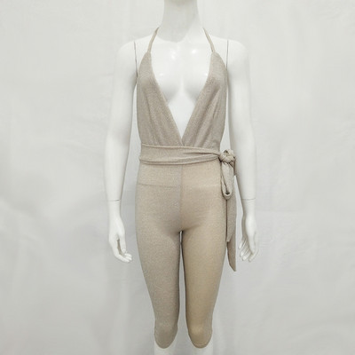 Γυναικεία ολόσωμη φόρμα χωρίς πλάτη σε λαιμόκοψη V-λαιμόκοψη Sexy Off Shoulder Bodycon φορμάκια Παντελόνια για πάρτι μέχρι τη γάμπα