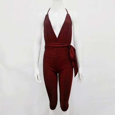 Γυναικεία ολόσωμη φόρμα χωρίς πλάτη σε λαιμόκοψη V-λαιμόκοψη Sexy Off Shoulder Bodycon φορμάκια Παντελόνια για πάρτι μέχρι τη γάμπα