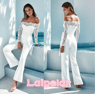 új női tavaszi/őszi kombi szexi vállból hosszú ujjú női body csipke patchwork nadrág női jumpsuit Laipelar