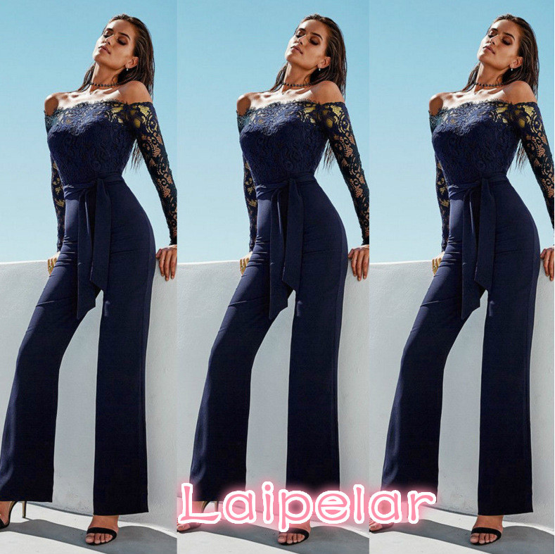 novi ženski kombinezon proljeće/jesen seksi kombinezon s otvorenim ramenima dugih rukava ženski bodi čipkane patchwork hlače ženski kombinezon Laipelar