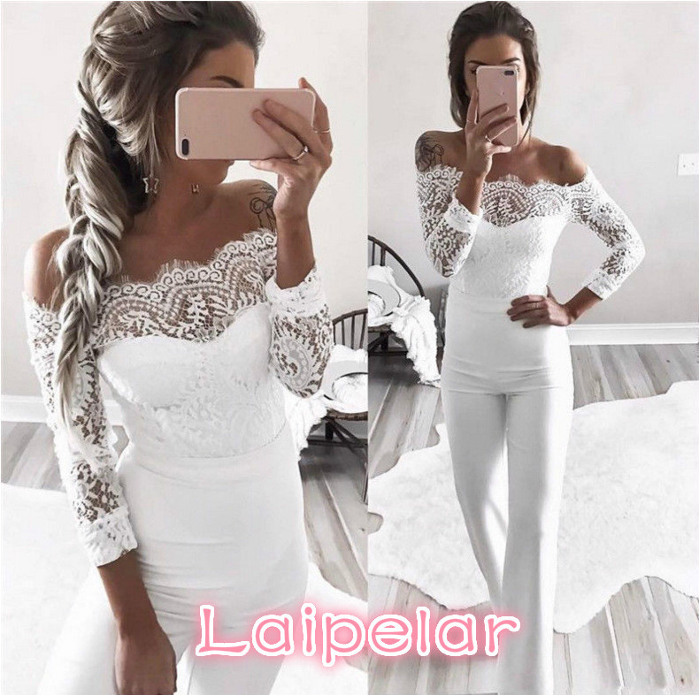 novi ženski kombinezon proljeće/jesen seksi kombinezon s otvorenim ramenima dugih rukava ženski bodi čipkane patchwork hlače ženski kombinezon Laipelar