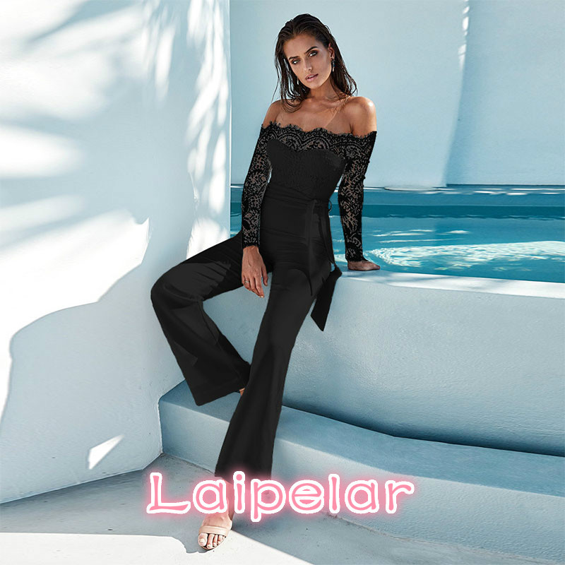 novi ženski kombinezon proljeće/jesen seksi kombinezon s otvorenim ramenima dugih rukava ženski bodi čipkane patchwork hlače ženski kombinezon Laipelar