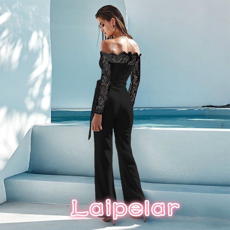 novi ženski kombinezon proljeće/jesen seksi kombinezon s otvorenim ramenima dugih rukava ženski bodi čipkane patchwork hlače ženski kombinezon Laipelar
