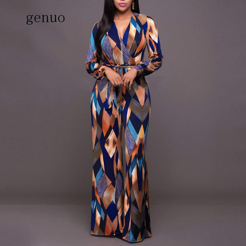 Moodne naiste lillemustriga kombinesoon pikkade varrukatega V-kaelusega mängukostüüm, pikad kombinesoonid OL peokombinesoonid