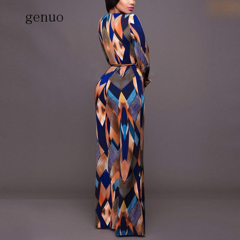 Moodne naiste lillemustriga kombinesoon pikkade varrukatega V-kaelusega mängukostüüm, pikad kombinesoonid OL peokombinesoonid