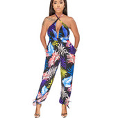 Seksi ljetni kombinezon s cvjetnim printom Ženski kombinezon s dubokim v izrezom bez leđa, dugi kombinezon Boho kombinezon za plažu Ženski kombinezon