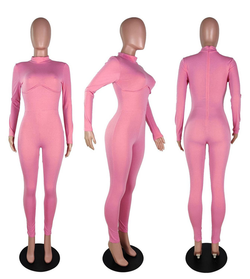 Ležerne dolčevite i fitness hlače za tijelo Ženski kombinezon Seksi hlače s olovkom dugih rukava uz rub Ružičasto crni kombinezon Ženska odjeća
