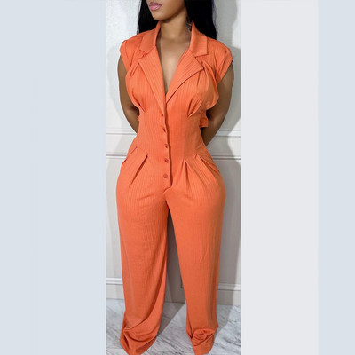 Γυναικεία φόρμα με ίσιο γιακά 2023, αμάνικο, βαθύ V λαιμόκοψη με ίσιο πόδι