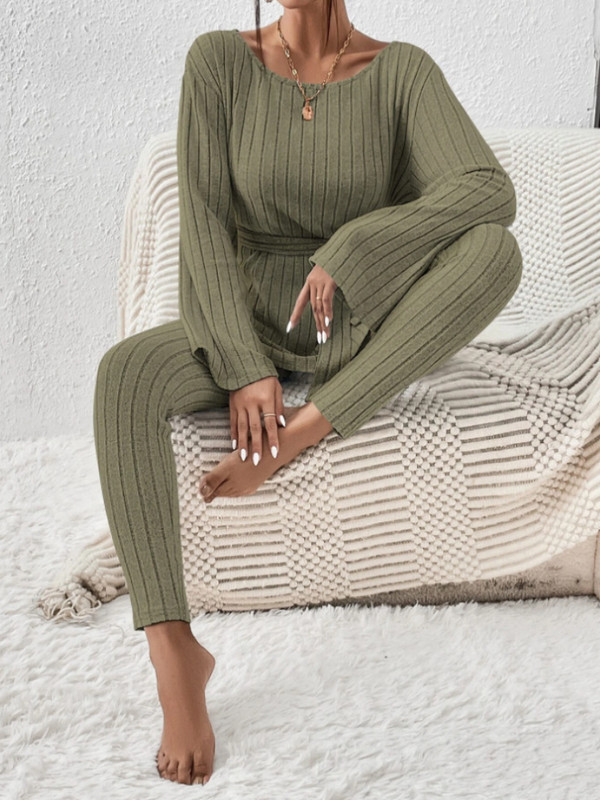 Sügisene uus kootud triibuline kampsun, laia säärega püksid, kaheosalised komplektid naiste varustus Elegantne kontori naiste komplekt, venitusriided